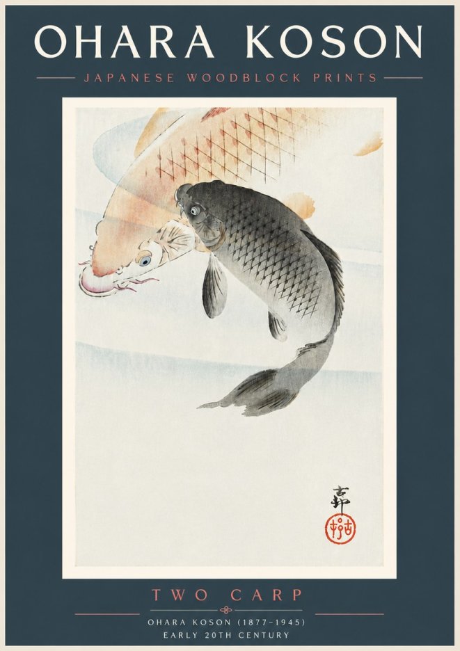 Ohara Koson Two Carp No5 - Plakát