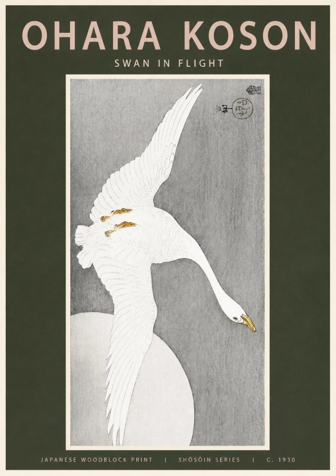 Ohara Koson Swan in Flight No2 - Plakát