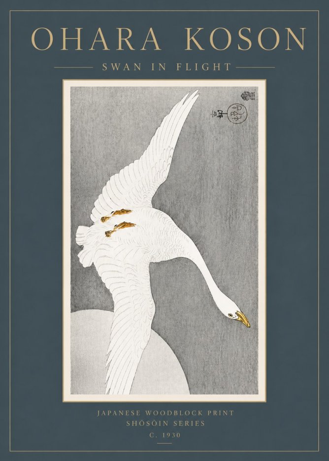 Ohara Koson Swan in Flight No3 - Plakát