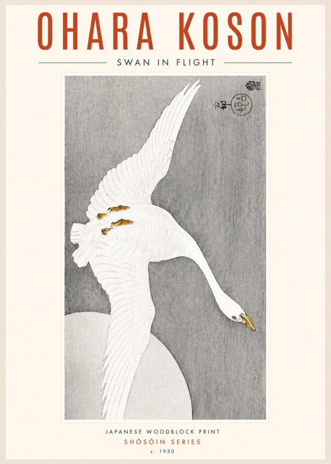 Ohara Koson Swan in Flight No4 - Plakát