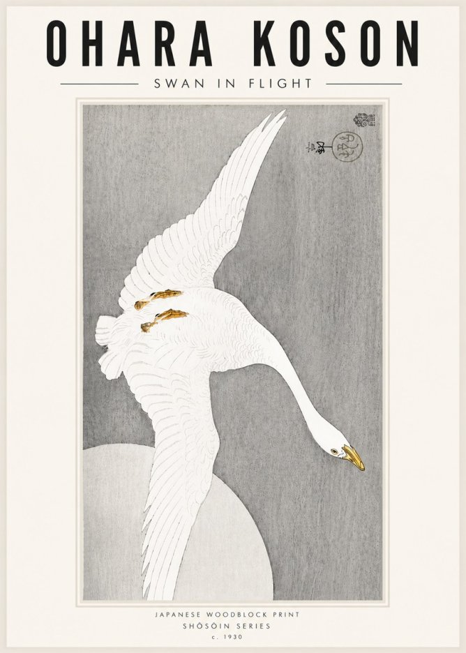 Ohara Koson Swan in Flight No5 - Plakát