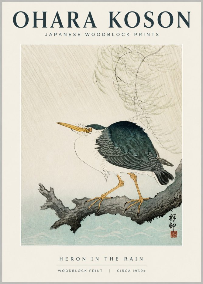 Ohara Koson Heron in the Rain No1 - Plakát