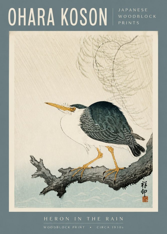 Ohara Koson Heron in the Rain No3 - Plakát