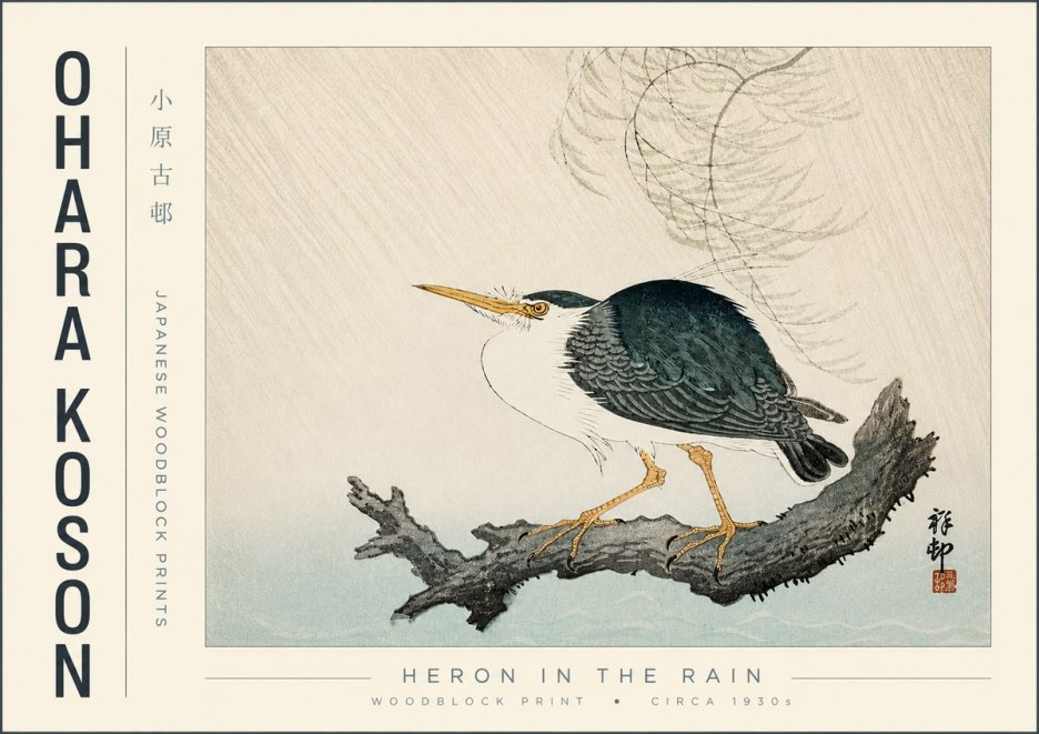 Ohara Koson Heron in the Rain No4 - Plakát