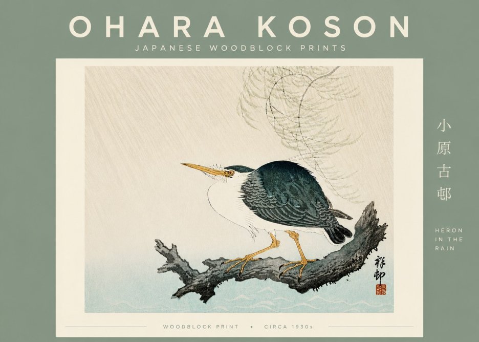 Ohara Koson Heron in the Rain No6 - Plakát