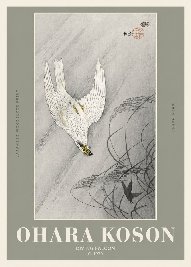Ohara Koson Diving Falcon No2 - Plakát