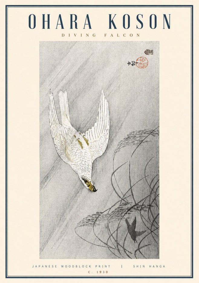 Ohara Koson Diving Falcon No3 - Plakát