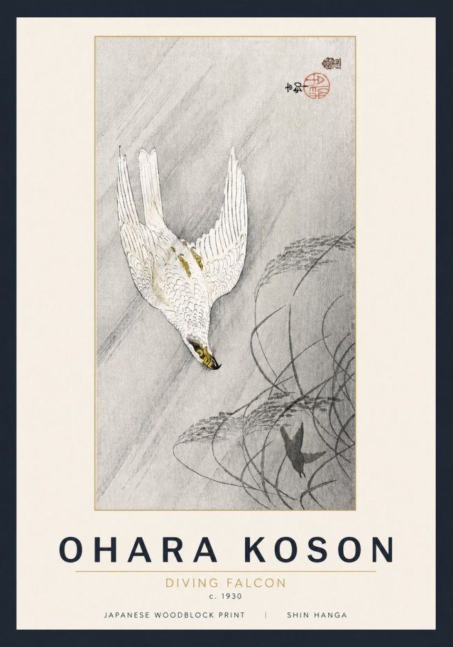 Ohara Koson Diving Falcon No5 - Plakát