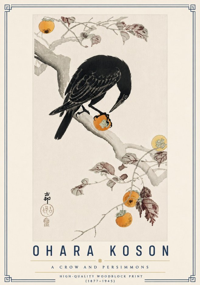 Ohara Koson A Crow and Persimmons No5 - Plakát