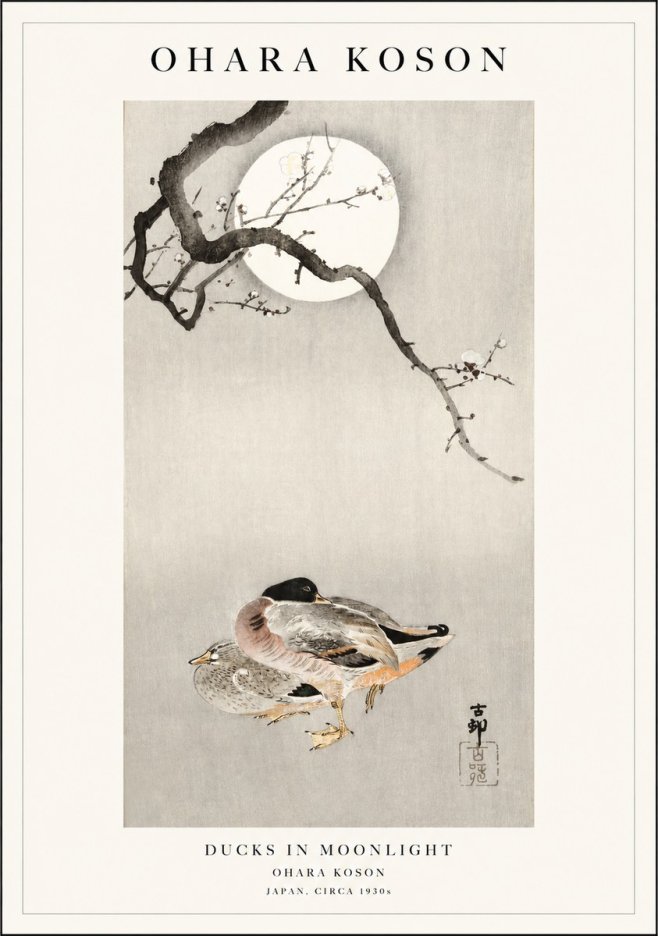Ohara Koson Ducks in Moonlight No1 - Plakát