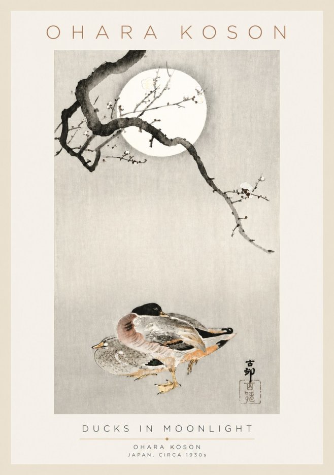 Ohara Koson Ducks in Moonlight No3 - Plakát
