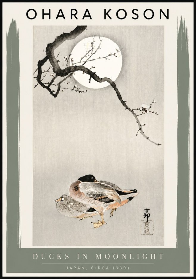 Ohara Koson Ducks in Moonlight No4 - Plakát