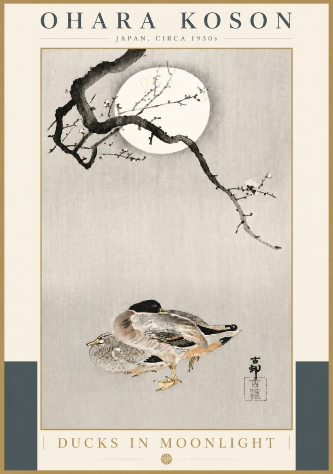 Ohara Koson Ducks in Moonlight No5 - Plakát
