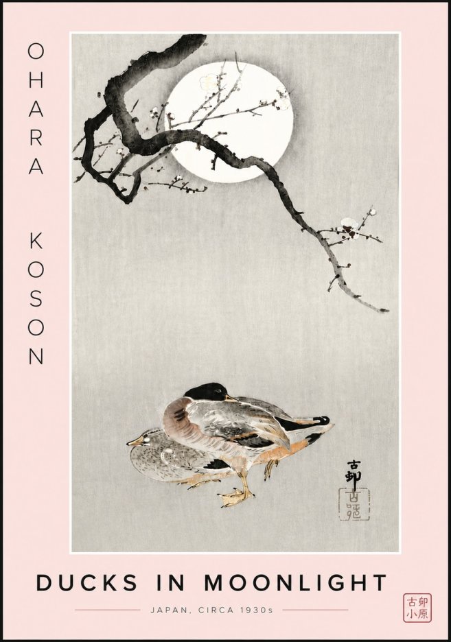 Ohara Koson Ducks in Moonlight No6 - Plakát