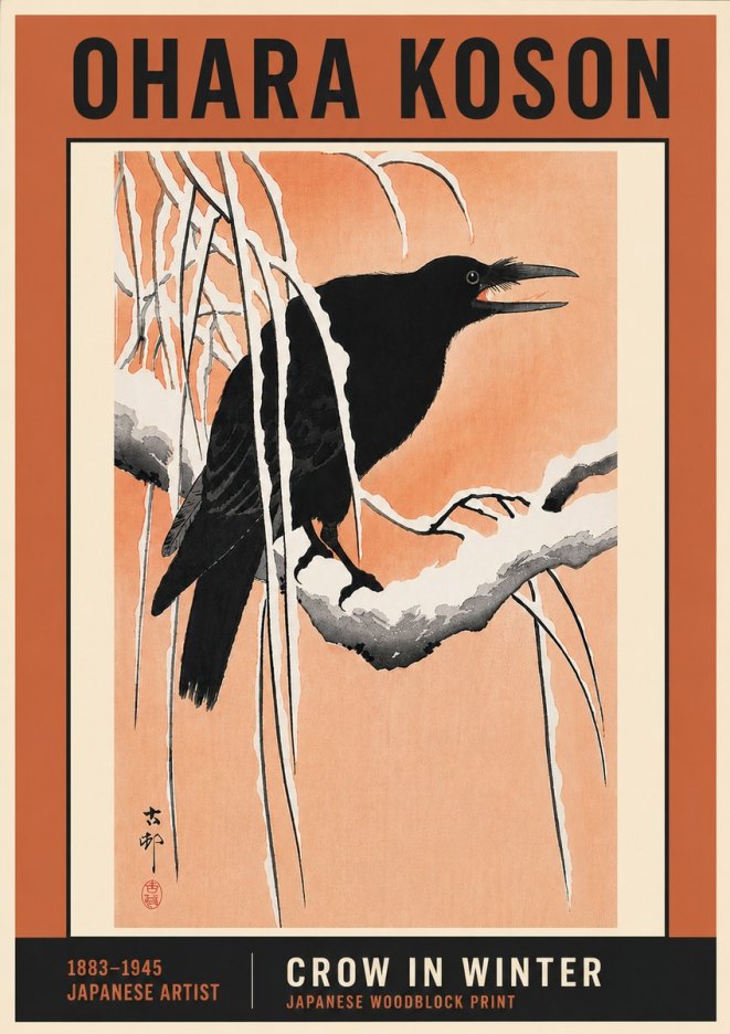 Ohara Koson Crow in Winter II No6 - Plakát