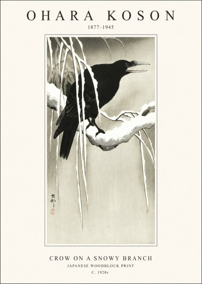 Ohara Koson Crow on a Snowy Branch III No1 - Plakát