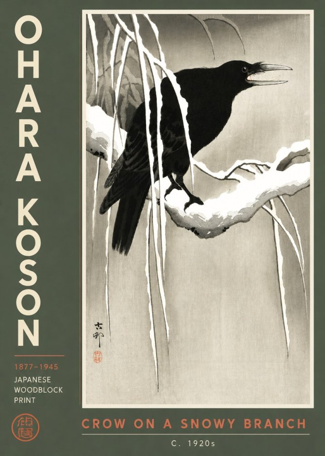 Ohara Koson Crow on a Snowy Branch III No3 - Plakát