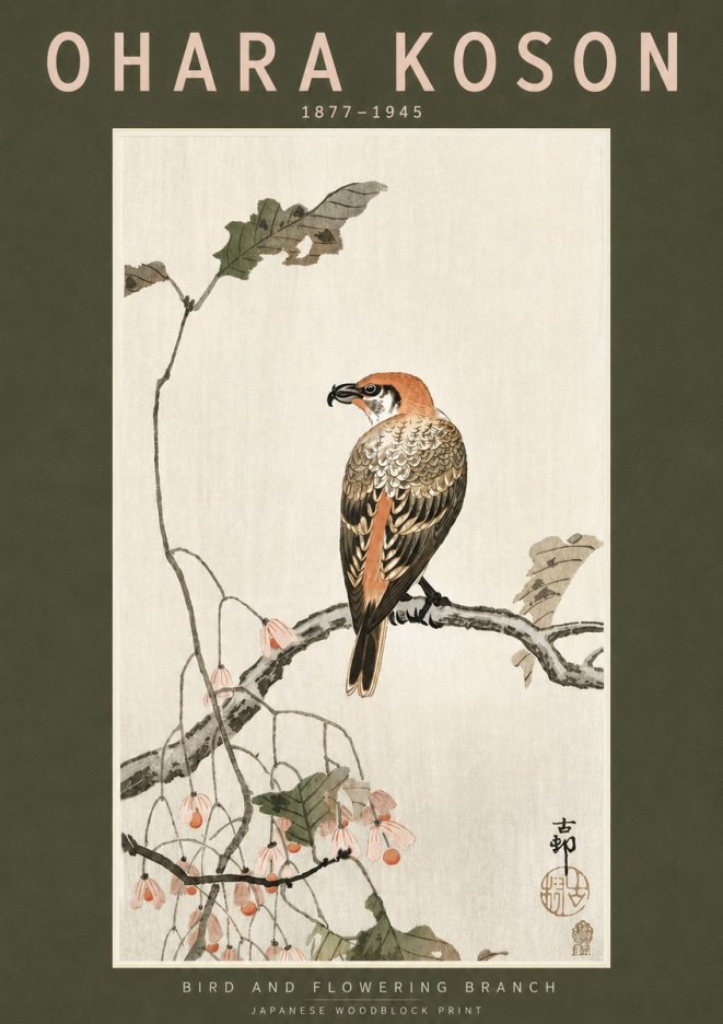 Ohara Koson Bird and Flowering Branch No3 - Plakát