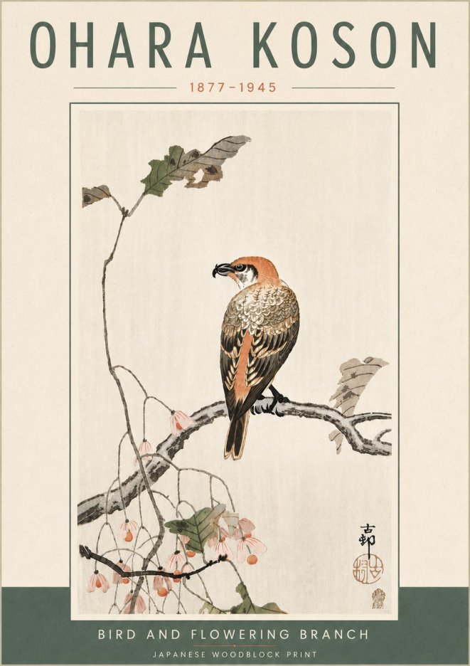 Ohara Koson Bird and Flowering Branch No6 - Plakát