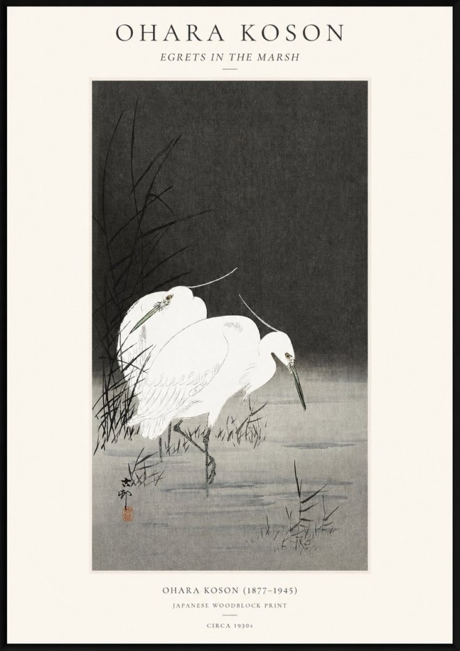 Ohara Koson Egrets in the Marsh No1 - Plakát
