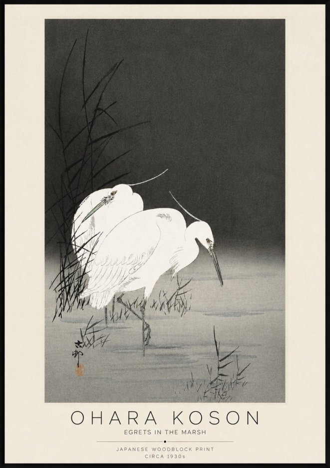 Ohara Koson Egrets in the Marsh No3 - Plakát