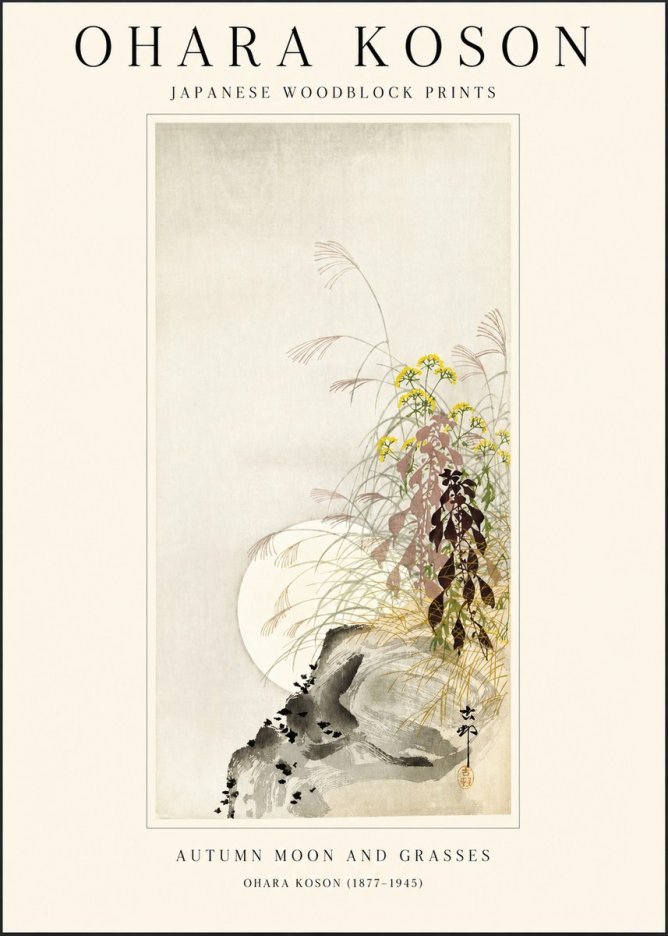 Ohara Koson Autumn Moon and Grasses No1 - Plakát