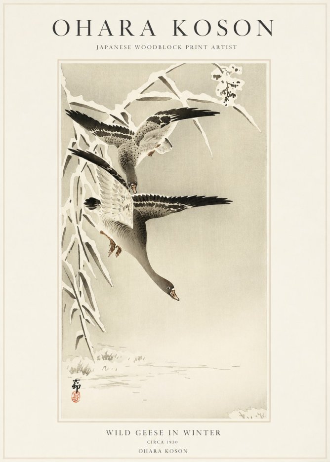 Ohara Koson Wild Geese in Winter No1 - Plakát