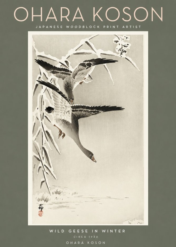 Ohara Koson Wild Geese in Winter No2 - Plakát