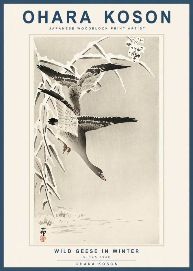 Ohara Koson Wild Geese in Winter No3 - Plakát