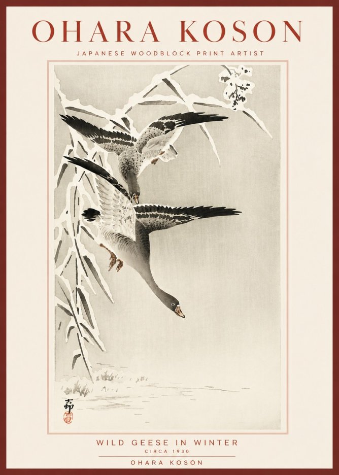 Ohara Koson Wild Geese in Winter No5 - Plakát