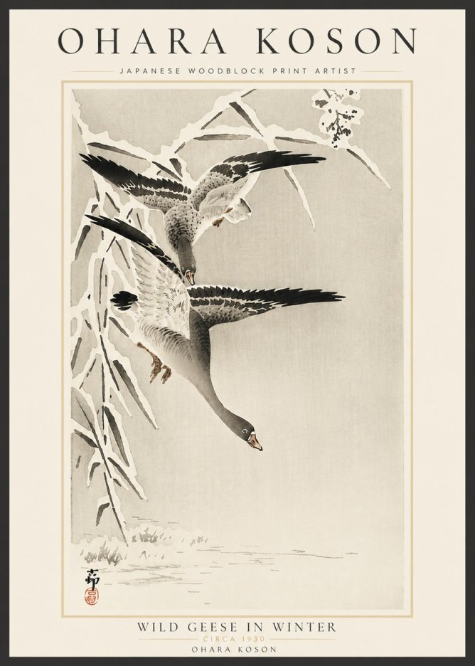 Ohara Koson Wild Geese in Winter No6 - Plakát