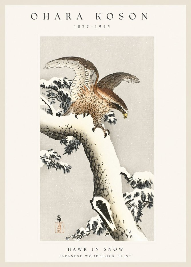 Ohara Koson Hawk in Snow No1 - Plakát