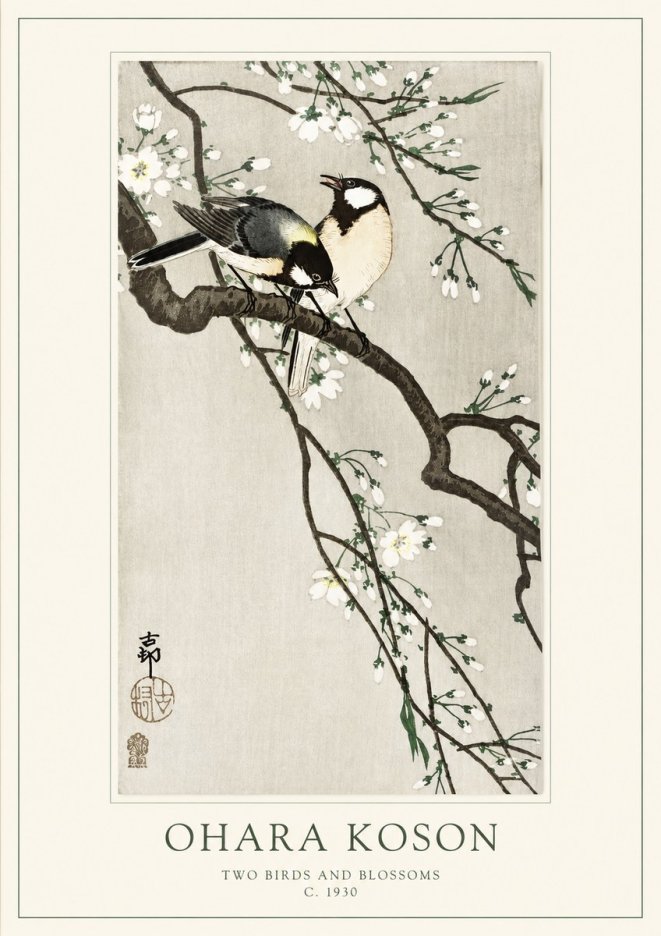 Ohara Koson Two Birds and Blossoms II No1 - Plakát