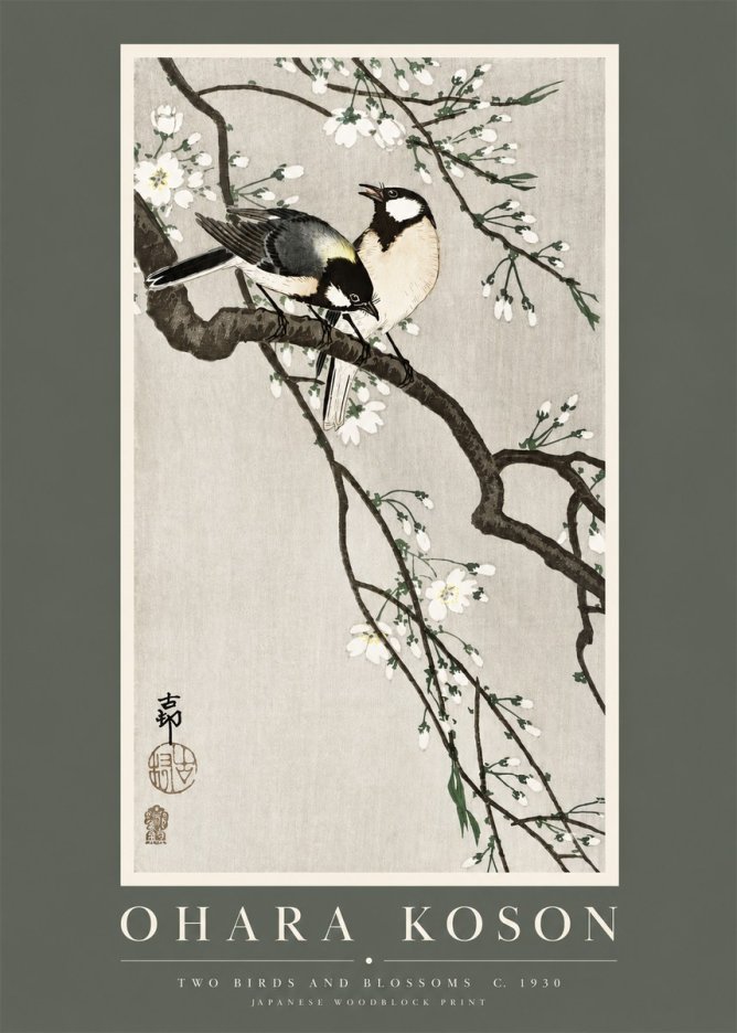 Ohara Koson Two Birds and Blossoms II No2 - Plakát
