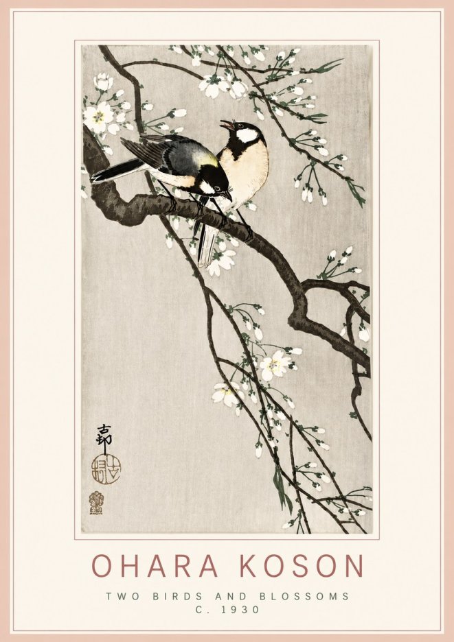 Ohara Koson Two Birds and Blossoms II No3 - Plakát