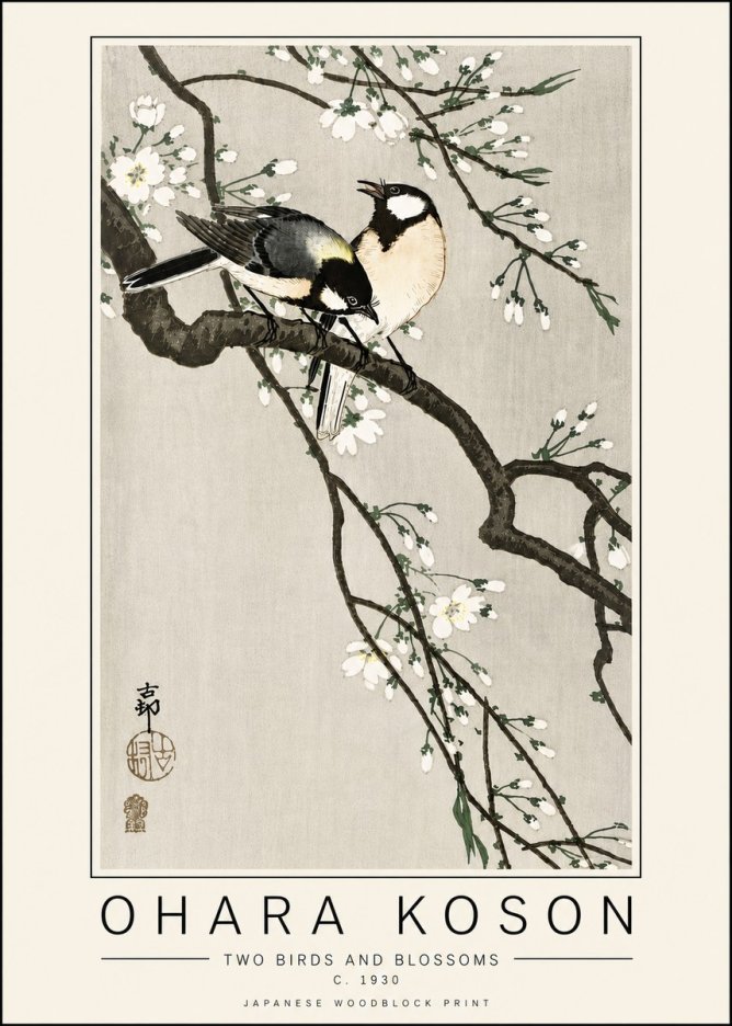 Ohara Koson Two Birds and Blossoms II No6 - Plakát