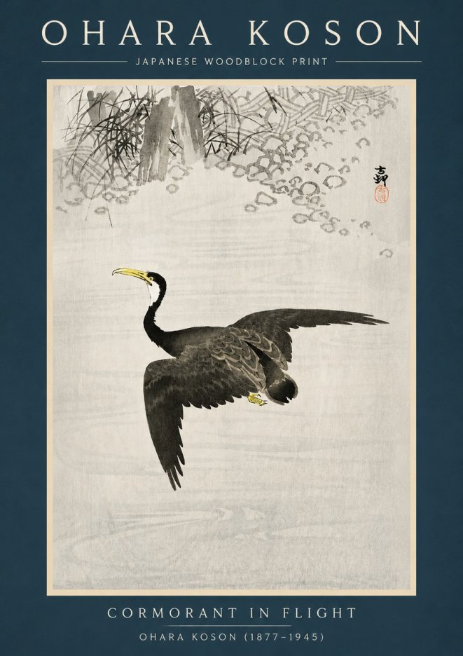 Ohara Koson Cormorant in Flight No2 - Plakát