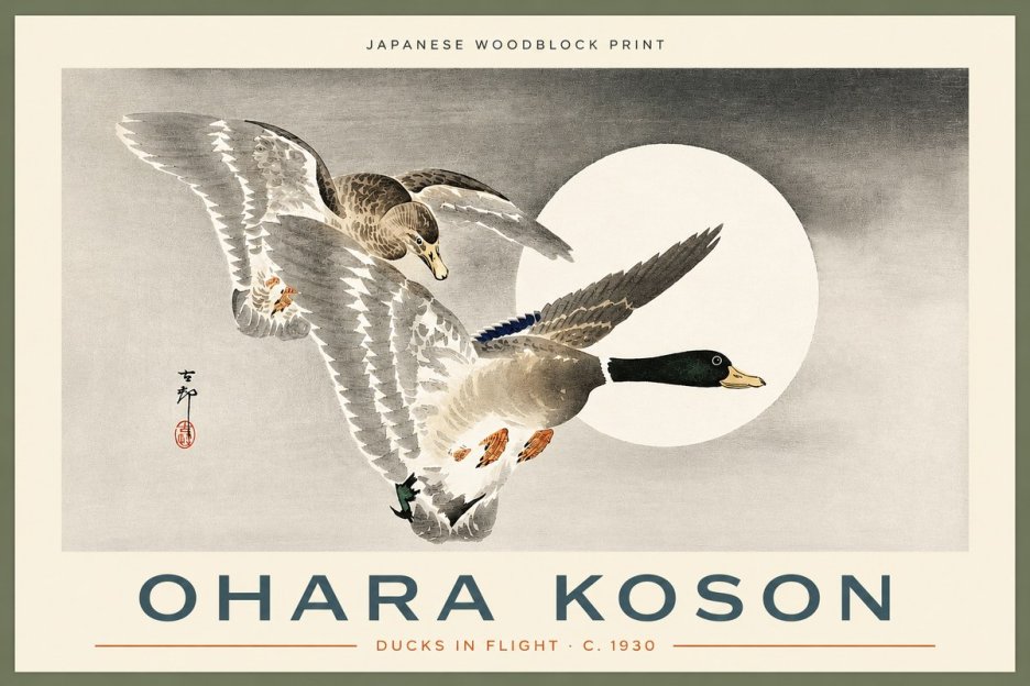 Ohara Koson Ducks in Flight No2 - Plakát