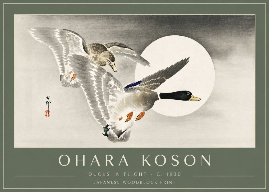 Ohara Koson Ducks in Flight No3 - Plakát