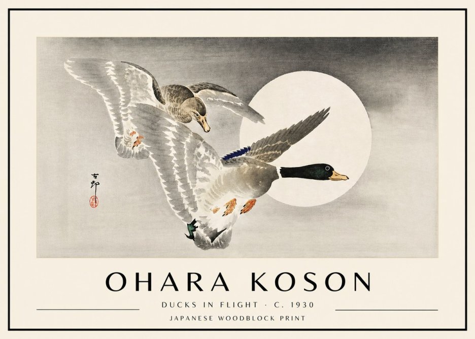 Ohara Koson Ducks in Flight No4 - Plakát