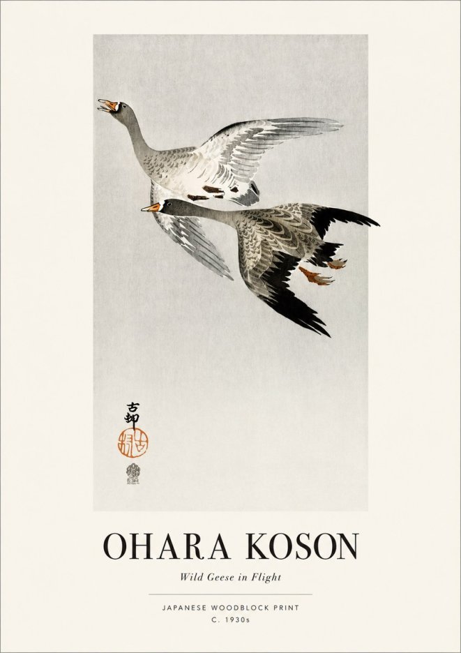 Ohara Koson Wild Geese in Flight III No1 - Plakát