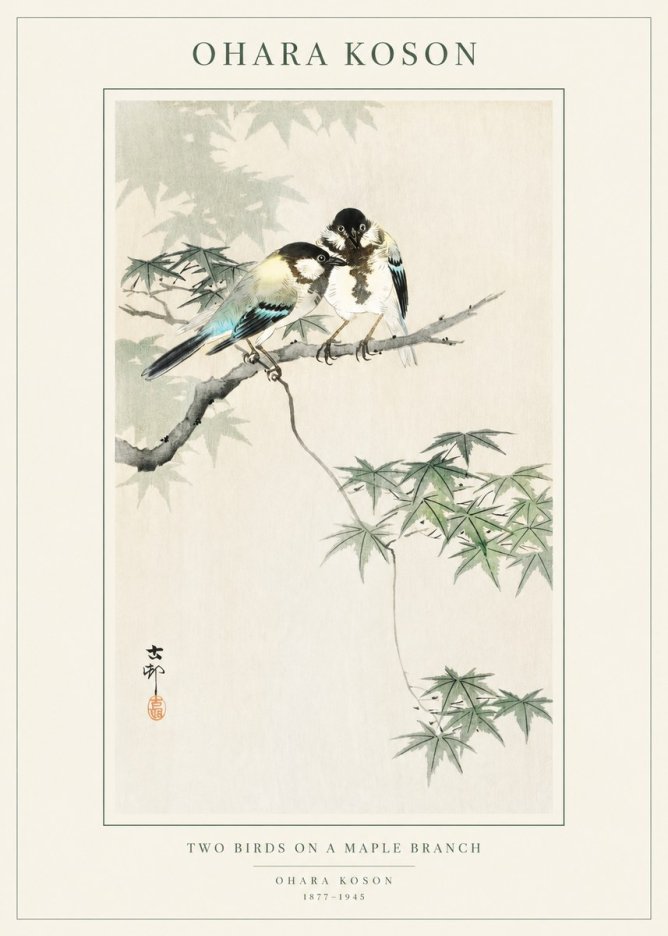 Ohara Koson Two Birds on a Maple Branch No1 - Plakát