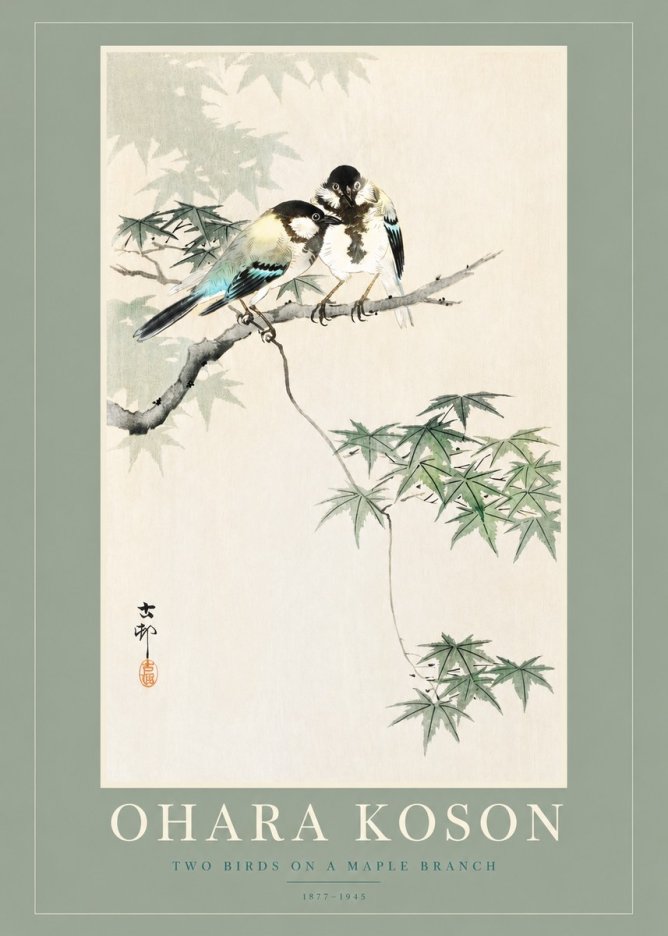 Ohara Koson Two Birds on a Maple Branch No2 - Plakát