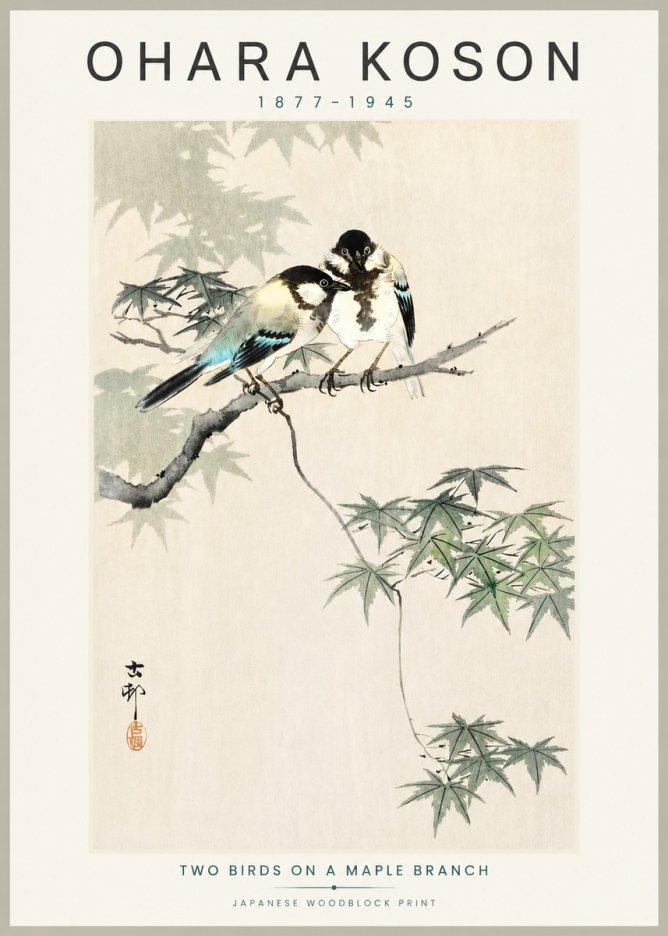 Ohara Koson Two Birds on a Maple Branch No3 - Plakát