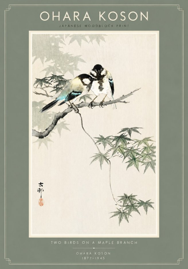 Ohara Koson Two Birds on a Maple Branch No4 - Plakát