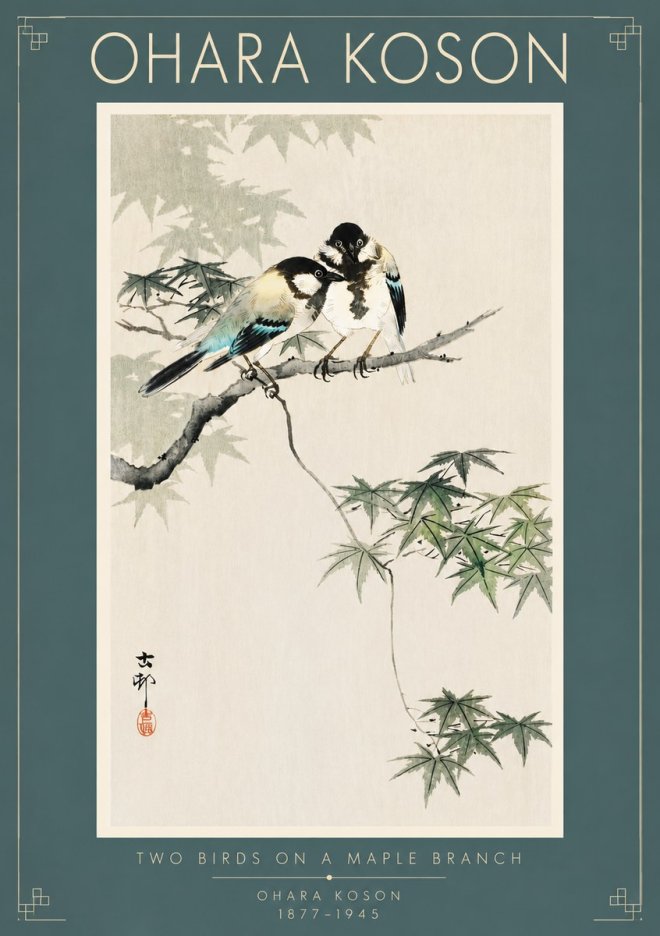 Ohara Koson Two Birds on a Maple Branch No5 - Plakát