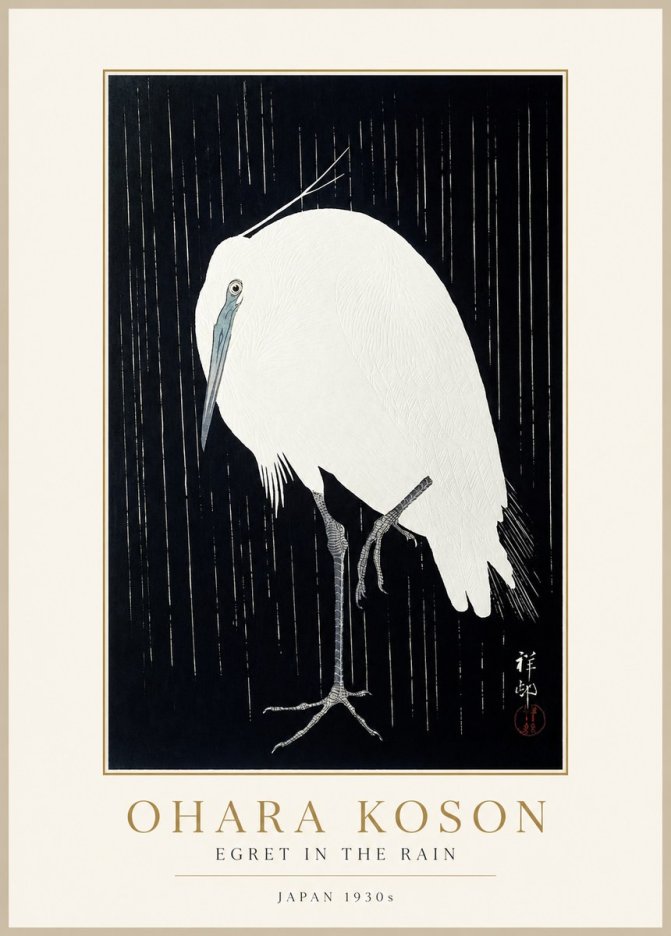 Ohara Koson Egret in the Rain I No1 - Plakát