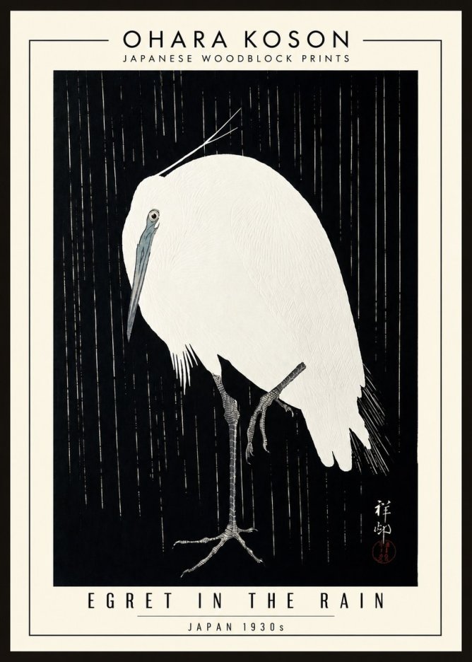 Ohara Koson Egret in the Rain I No3 - Plakát