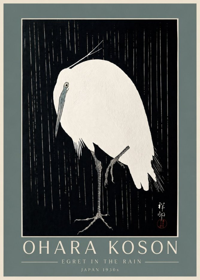 Ohara Koson Egret in the Rain I No4 - Plakát