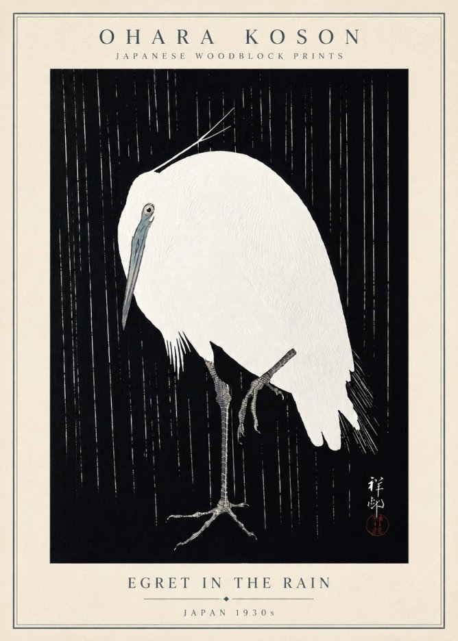 Ohara Koson Egret in the Rain I No5 - Plakát